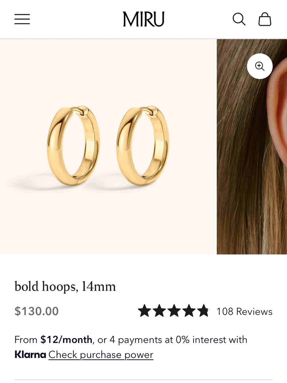 Maison Miru Bold Hoop Earrings in Gold - 14mm